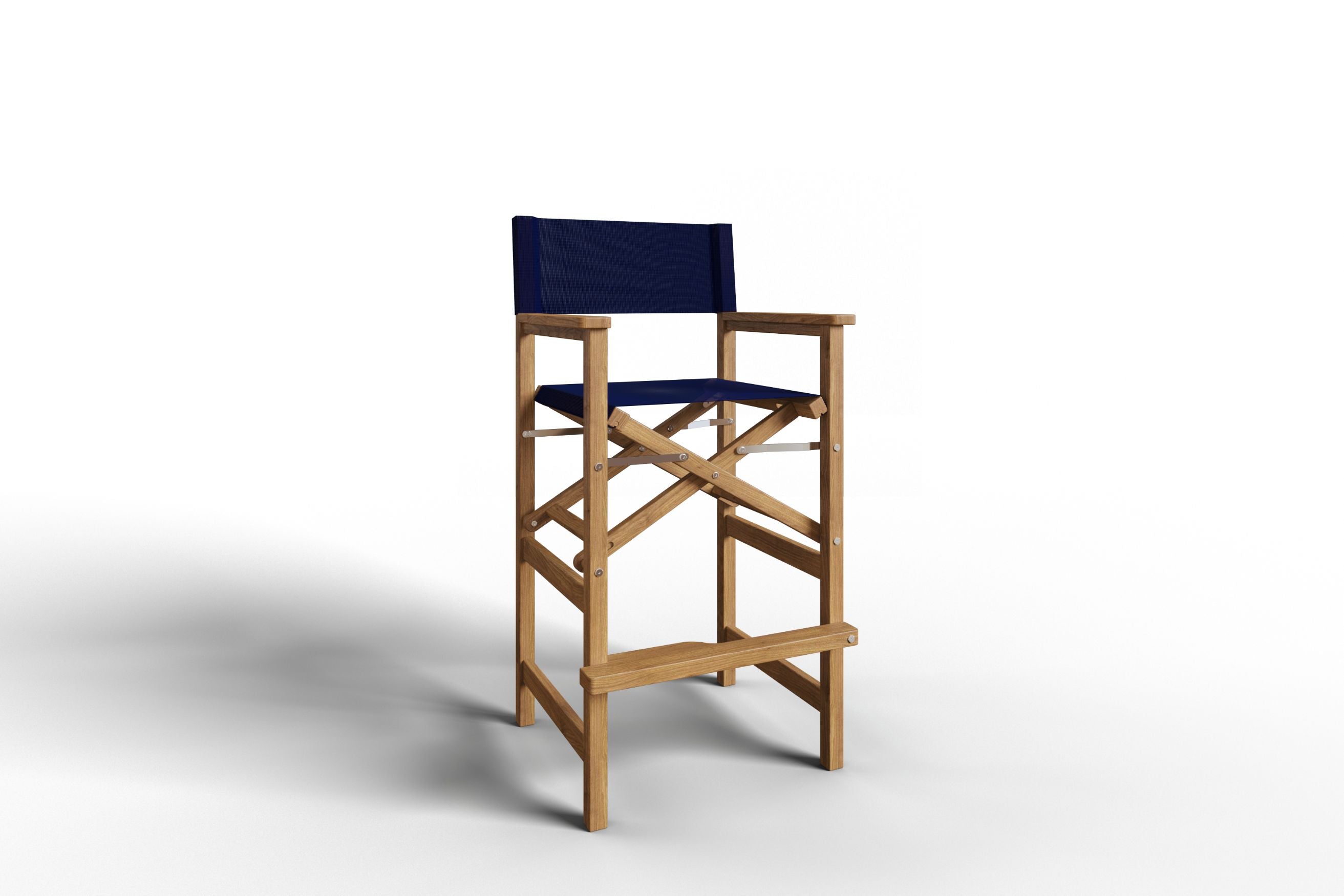 Curated MaisonFurniture Directeur Teak Outdoor Bar Height Stool with Dura Sling Back and Seat