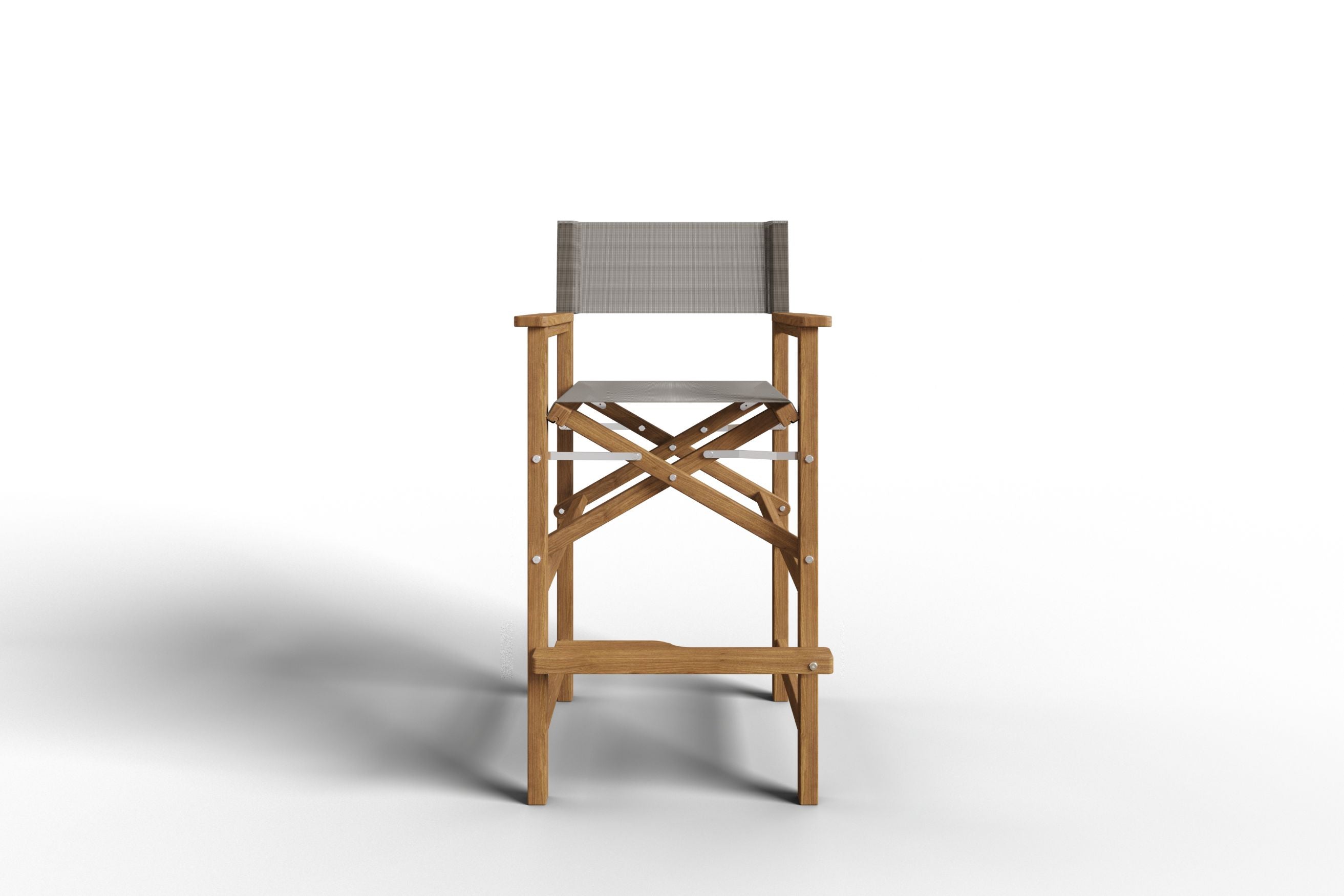Curated MaisonFurniture Directeur Teak Outdoor Bar Height Stool with Dura Sling Back and Seat