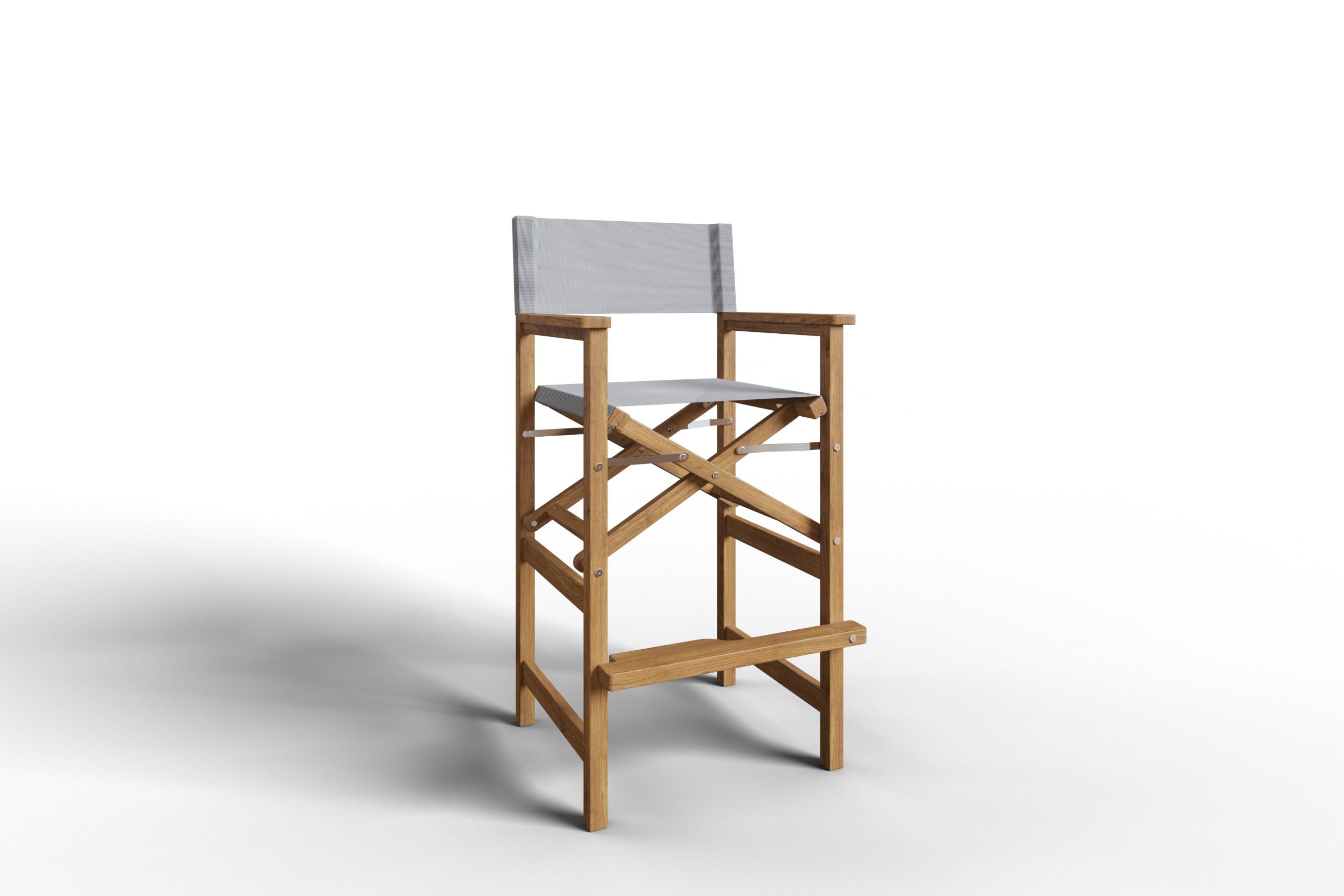 Curated MaisonFurniture Directeur Teak Outdoor Bar Height Stool with Dura Sling Back and Seat