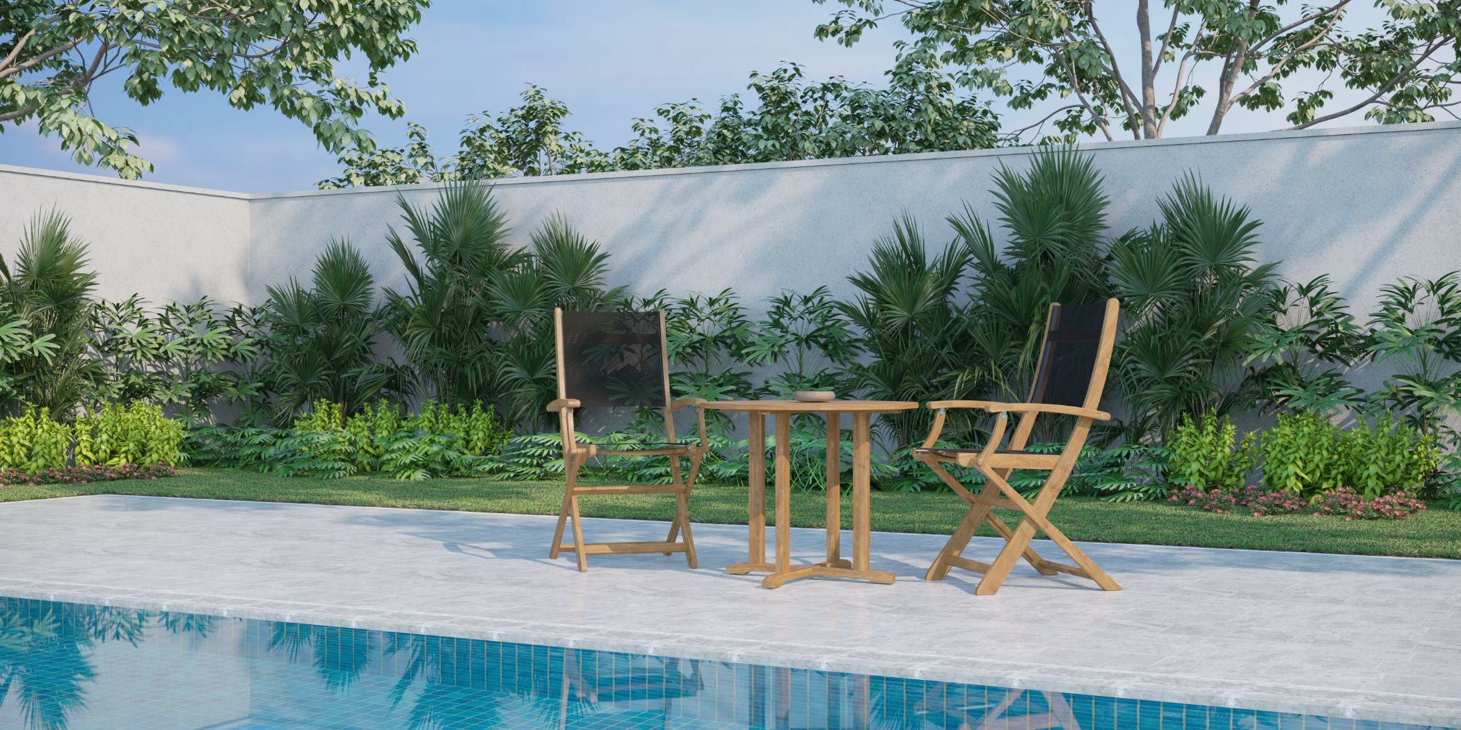 Curated MaisonFurniture Lucas Teak Outdoor Folding Armchair in Textilene Fabric
