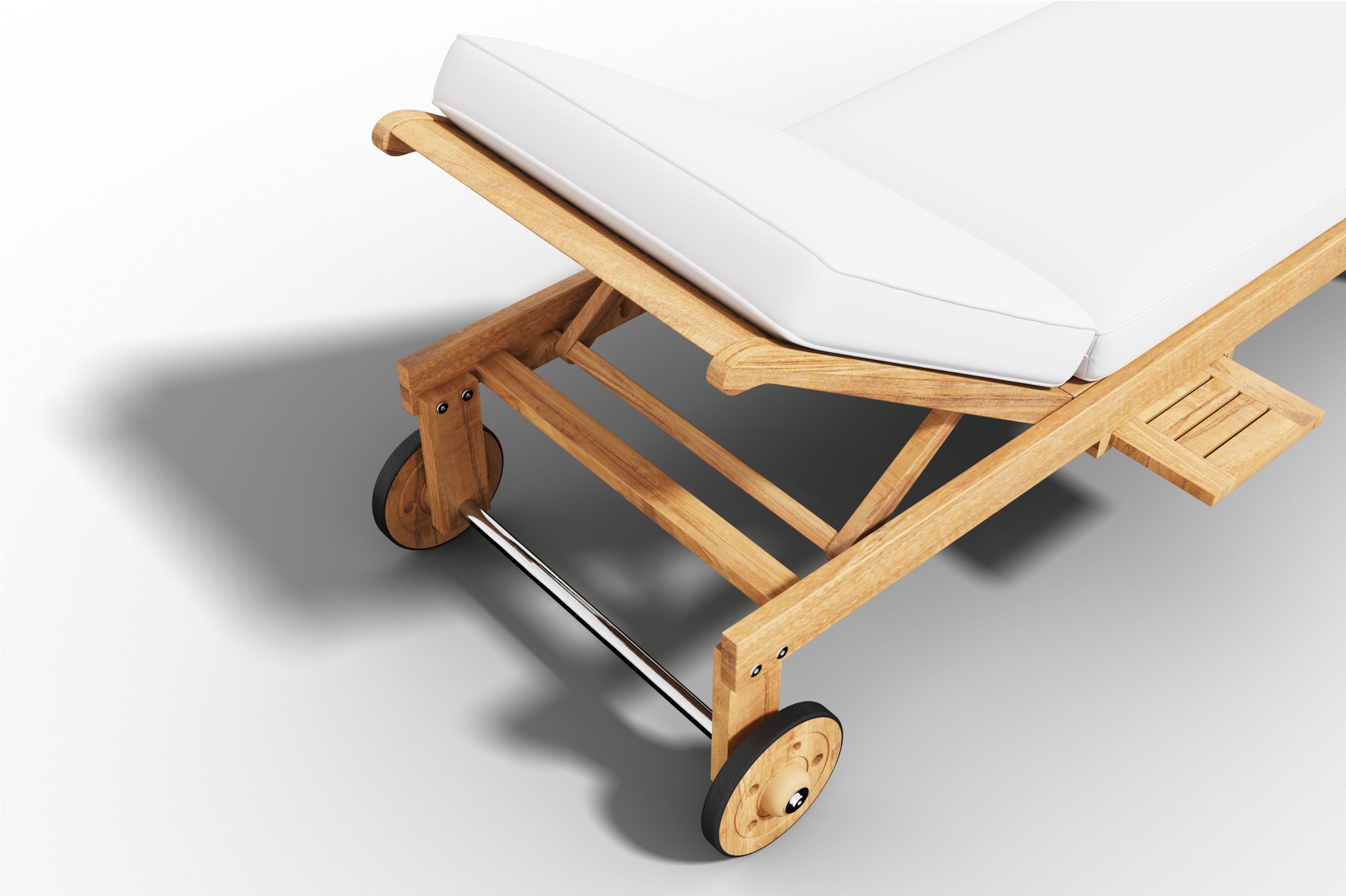 Curated MaisonFurniture Edgard Reclining Teak Outdoor Sun Lounger with Wheels and Cupholder