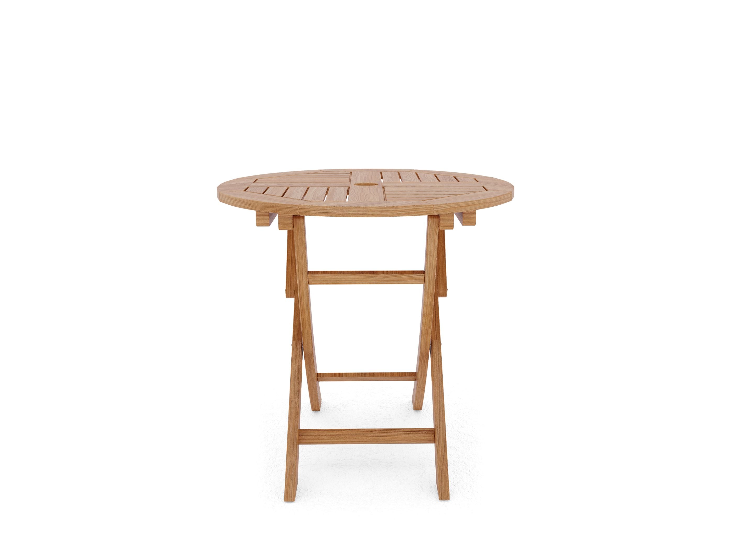 Curated MaisonFurniture Lydie Round Teak Folding Outdoor Dining Table with Umbrella Hole
