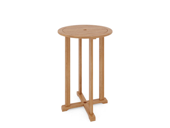 Curated MaisonFurniture Clement Round Teak Bar Height Outdoor Bistro Table with Umbrella Hole