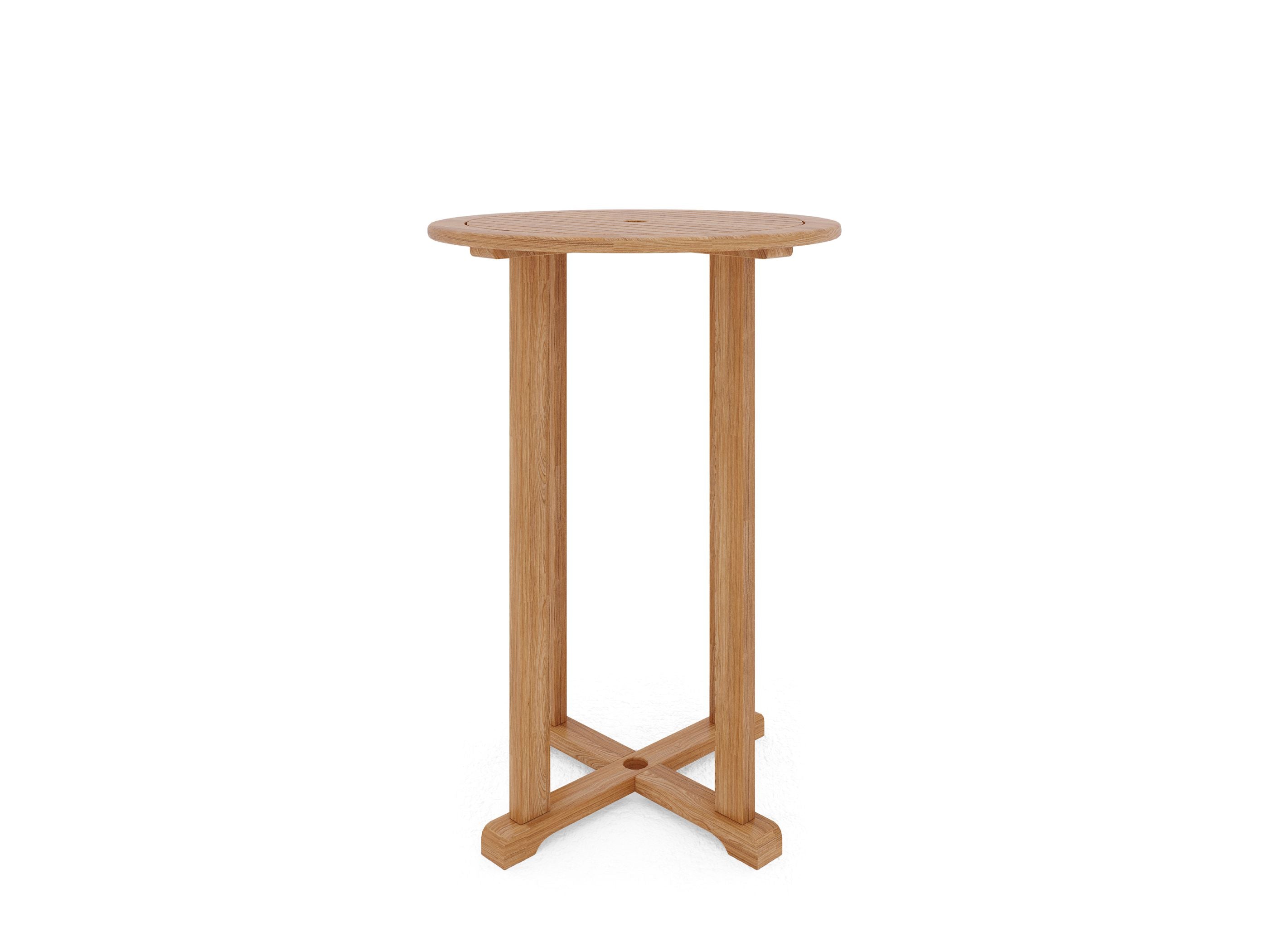 Curated MaisonFurniture Clement Round Teak Bar Height Outdoor Bistro Table with Umbrella Hole