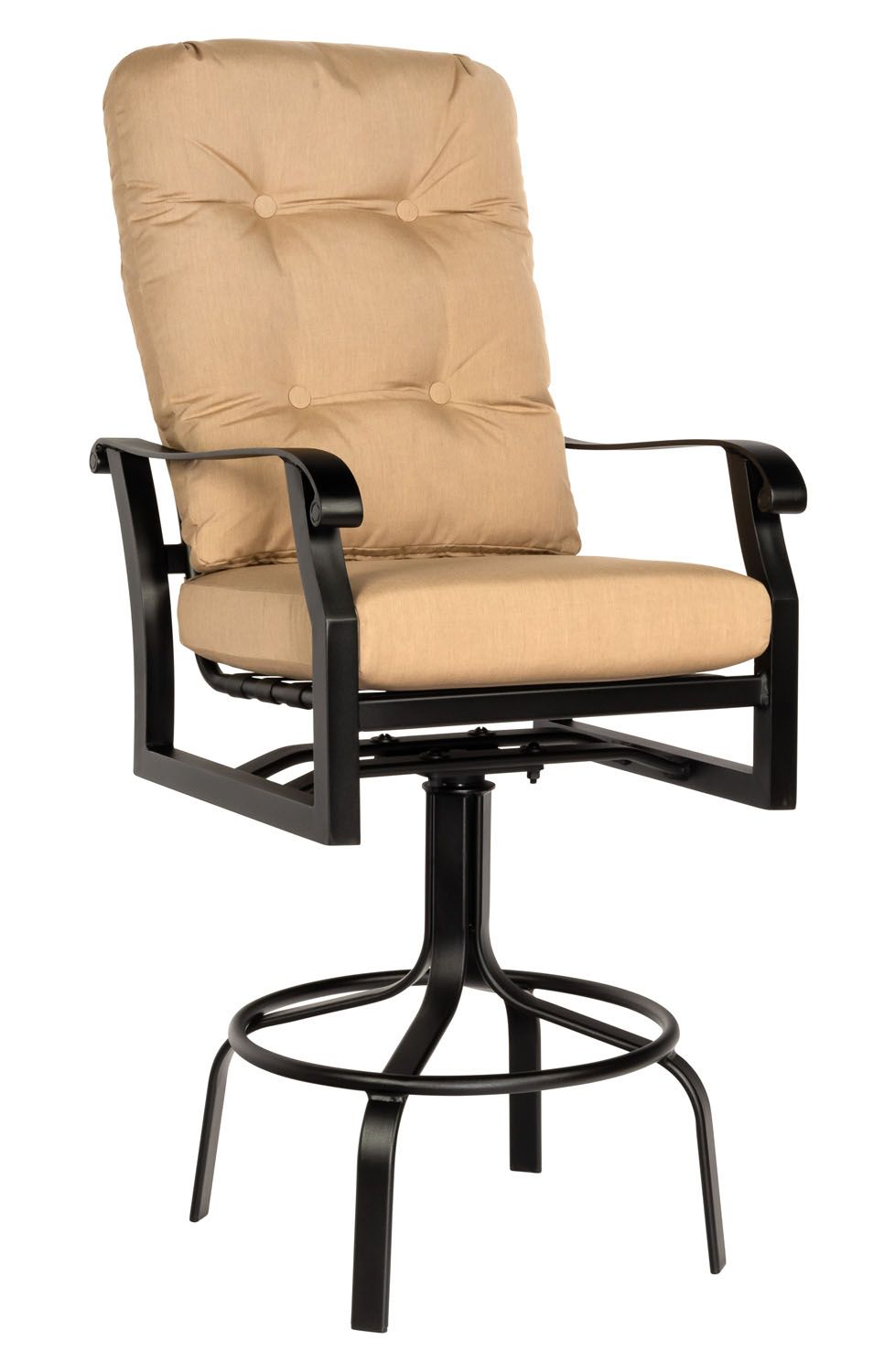 Woodard Cortland Cushion Swivel Bar Stool, Aged Teak, Beach Bum Creamsicle (Grade A), Grade A Fabric, Garden Chairs, Bar Stools, Cushion, Cortland, Aluminum, Fabric, Round, 4 Legs, Outdoor