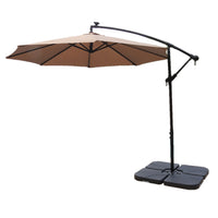 AZ Patio Heaters Offset Cantilever Umbrella with LED Lights in Tan with Cantilever Umbrella Base Set