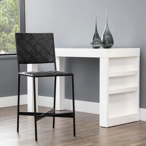 Sunpan Omari Counter Stool Black Leather / Sueded Light Tan Leather