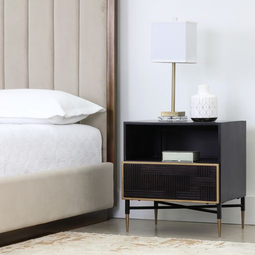 Sunpan Markwood Nighstand Antique Bronze-Glacier Grey / Brass-Dark Brown