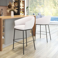 Zuo Modern Essen Barstool in Ivory/Black & Bronze, Ivory, Bar Stools, Plywood, Polyester, Steel, Curved, 4 Legs, Indoor