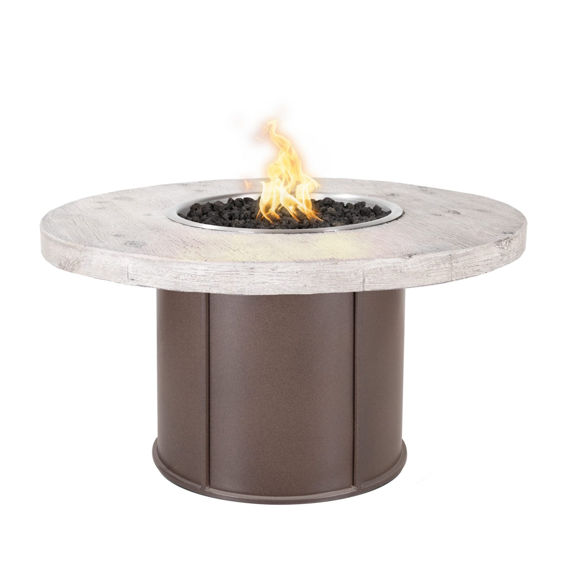The Outdoor Plus Fresno 43" Steel and Wood Grain Fire Table