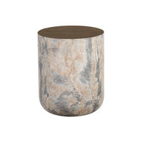 Sunpan Diaz End Table in Grey-Wood Grain Brown / Marble-Look Antique Brass
