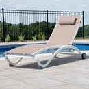 Vivere Glendale 4 position Aluminum Pool Lounger With Wheel & Pillow - Macchiato