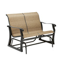 Woodard Cortland Sling Gliding Love Seat, Aged Teak, Augustine Alloy (Grade A), Grade A Fabric, Garden Chairs, Gliders, Cortland, Aluminum, Glider, Curved, Outdoor