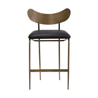 Sunpan Gibbons Counter Stool in Antique Brass -  Charcoal Black Leather / Black - Bravo Portabella