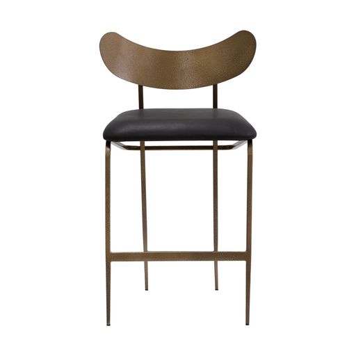 Sunpan Gibbons Counter Stool in Antique Brass -  Charcoal Black Leather / Black - Bravo Portabella