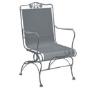 Woodard Briarwood High Back Coil Spring Chair with Optional Seat and Back Cushion, Aged Teak, Beach Bum Creamsicle (Grade A), Grade A Fabric, Dining Chairs, Fabric, Iron, Curved, 4 Legs, Outdoor