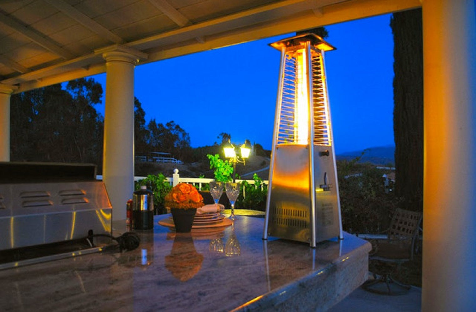 AZ Patio Heaters Glass Tube Table Top Patio Heater in Stainless Steel