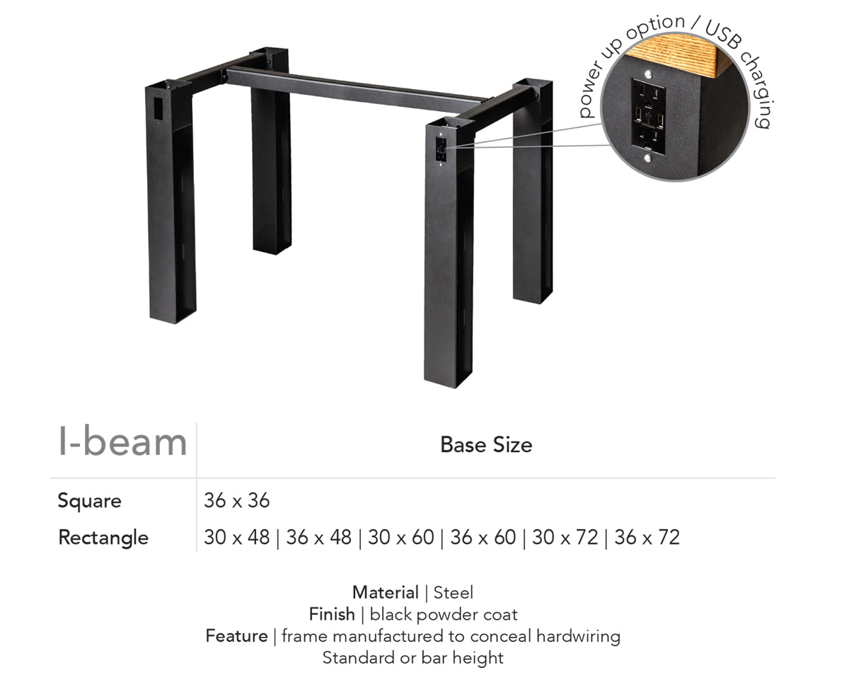 BFM Seating I-Beam Electric Dining Height 4-Leg Table Base -  Black