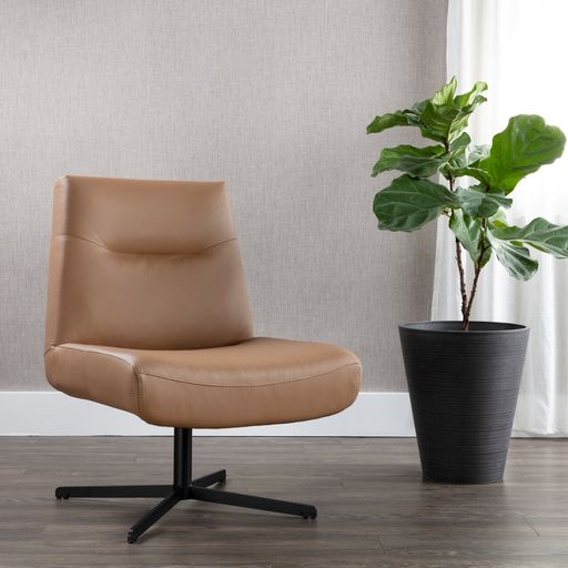 Sunpan Karson Swivel Lounge Chair in Alpine Grey / Linea Wood Leather