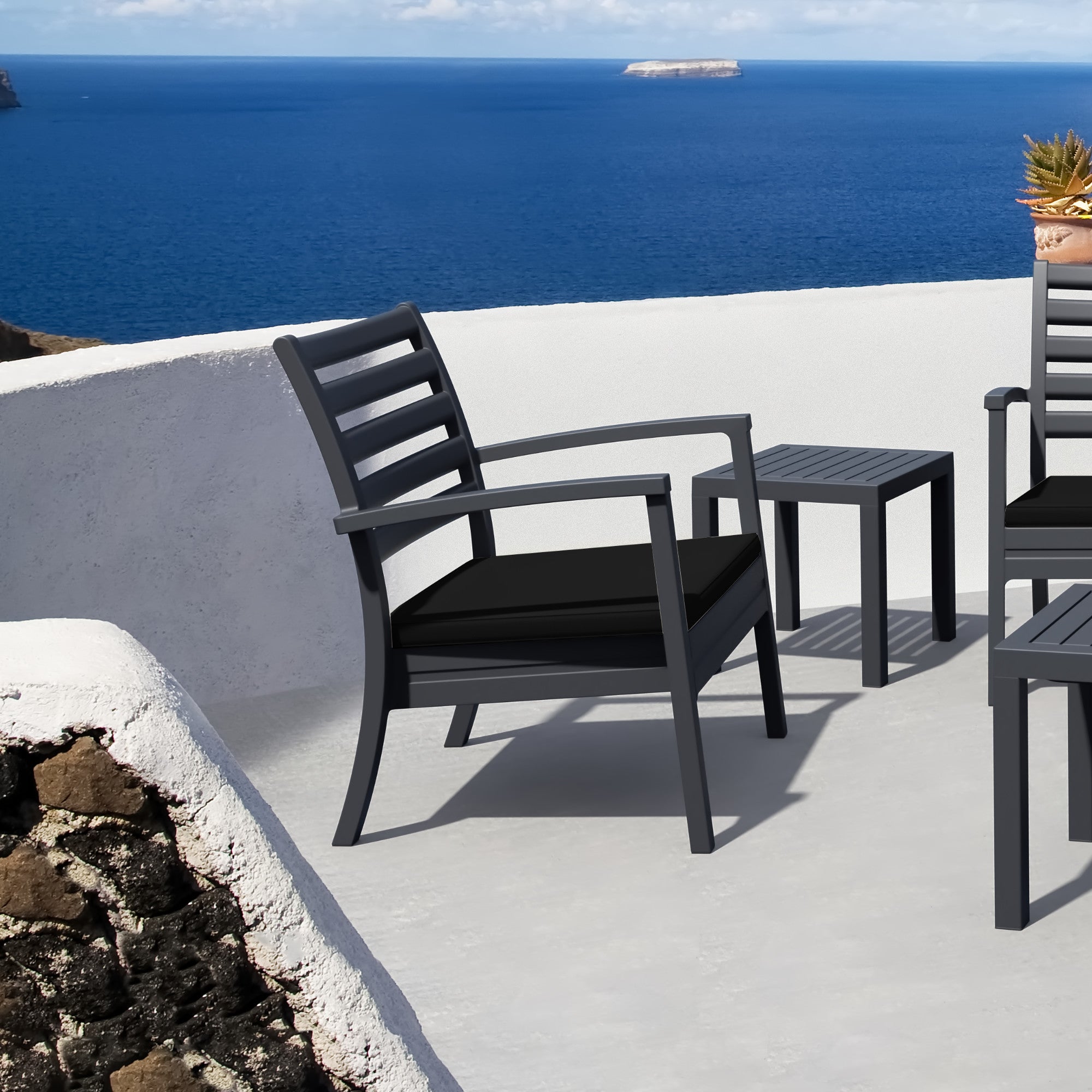 Compamia Artemis XL Club Chair Dark Gray with Sunbrella Black Cushions - Set of Two