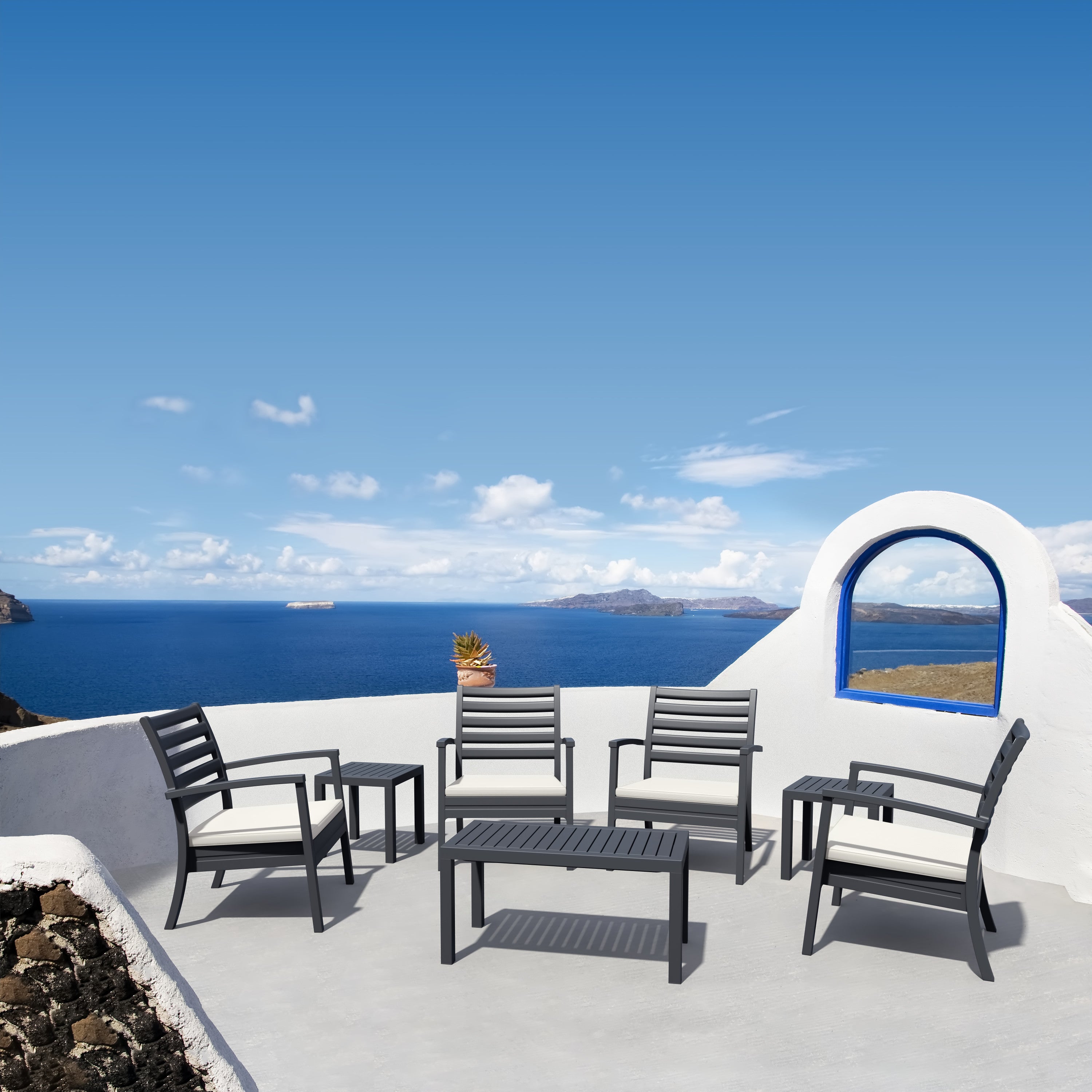 Compamia Artemis XL Club Chair in Dark Gray with Sunbrella Seat Cushion in Natural - Set of Two