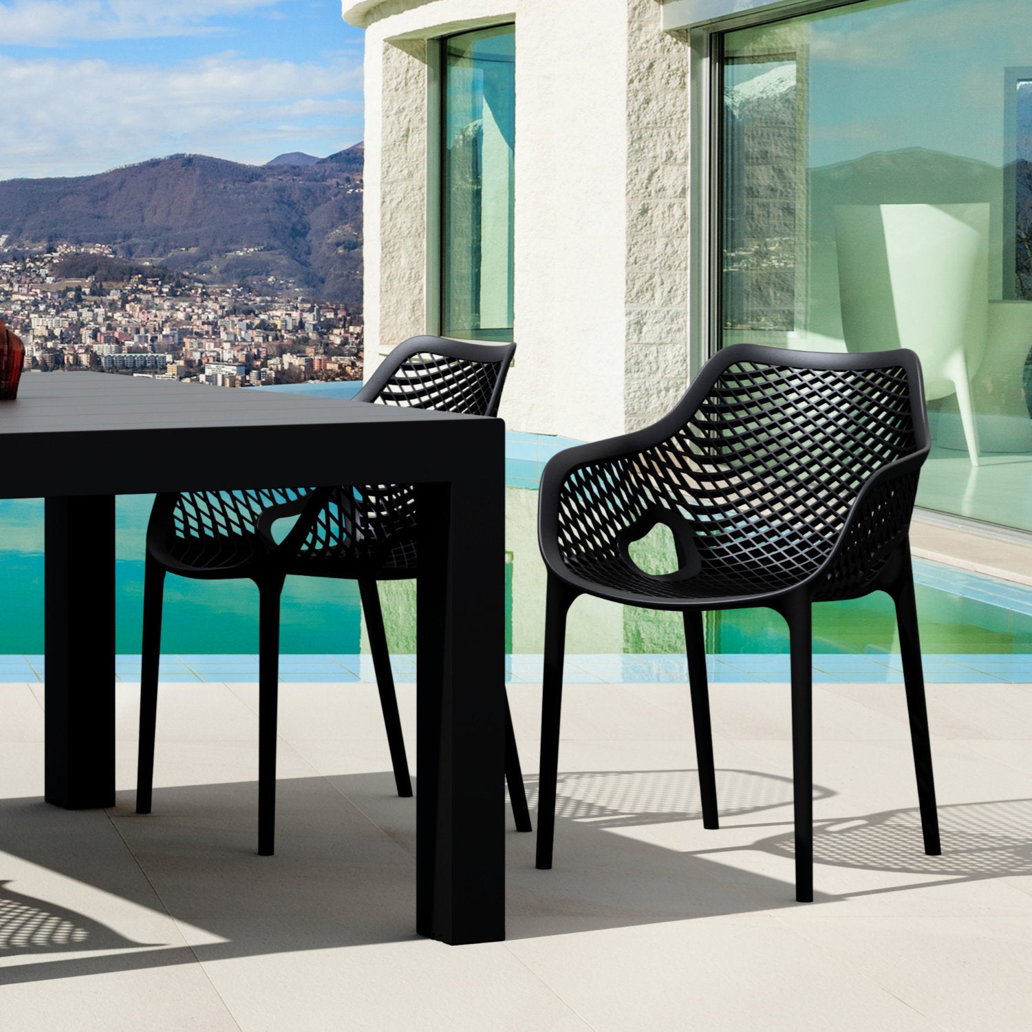 Compamia Air XL Extension Dining Set 5 Piece Black/Dark Gray/Taupe/White