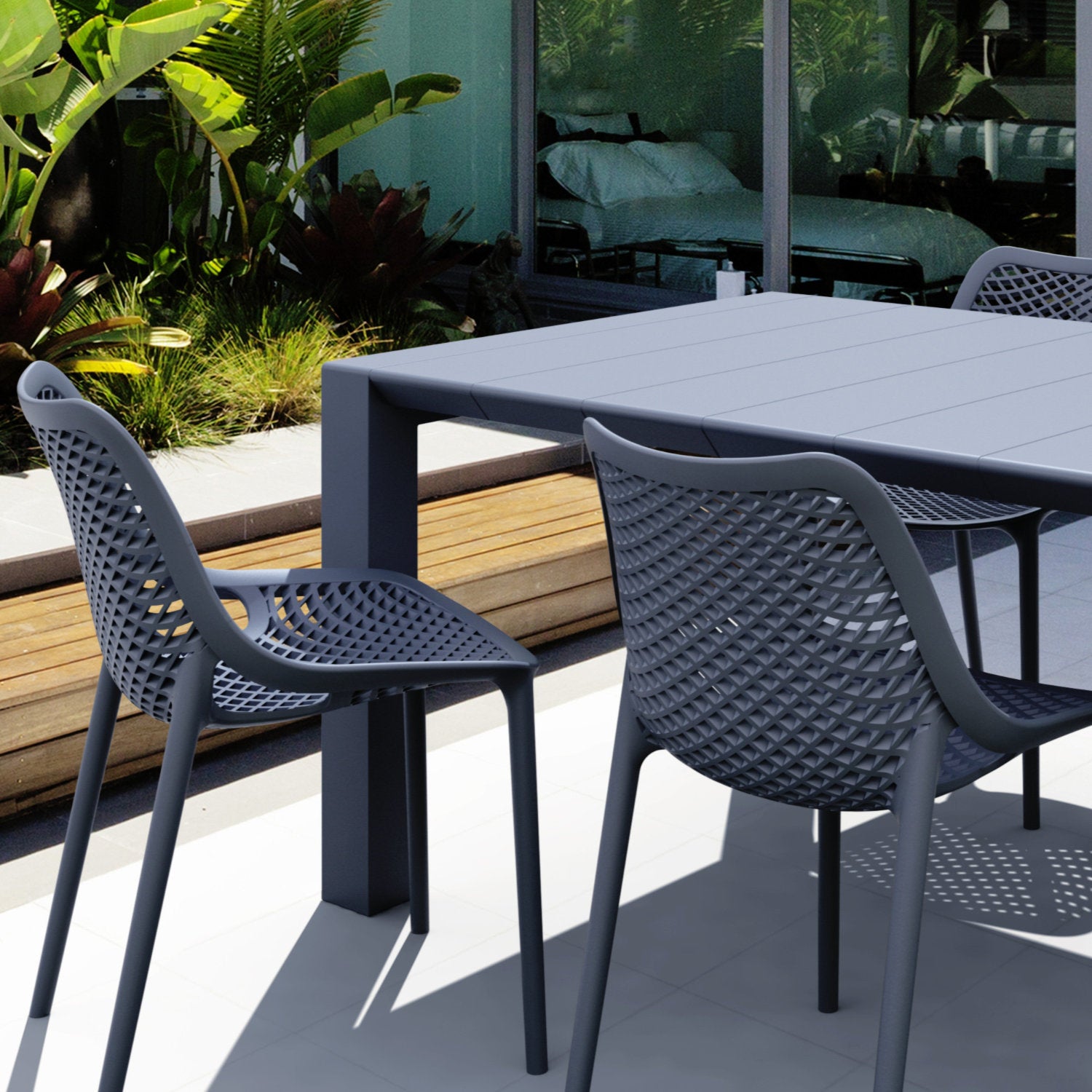 Compamia Air Extension Dining Set 5 Piece in Black/Dark Gray/Taupe/White
