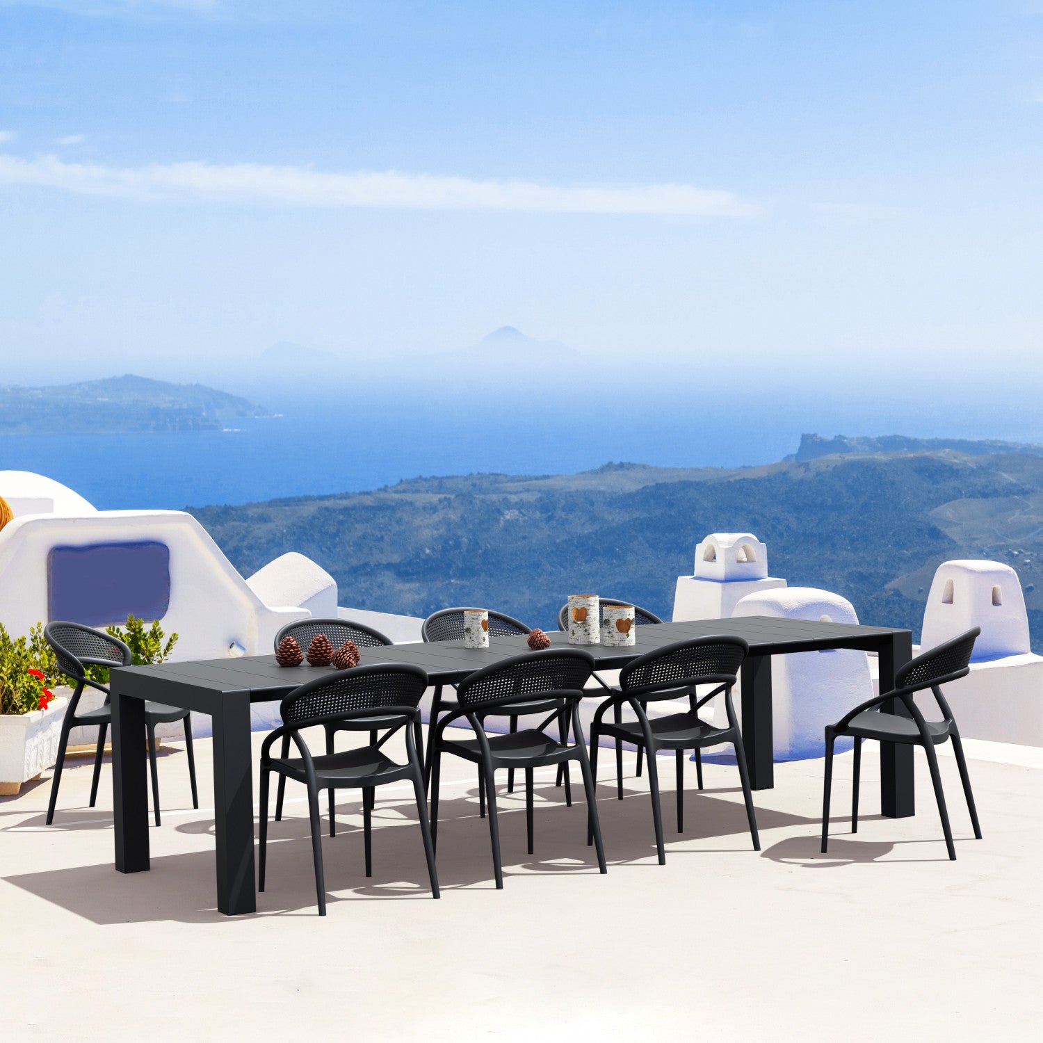 Compamia Sunset Extendable Dining Set 9 Piece In Black/Dark Gray/Taupe/White