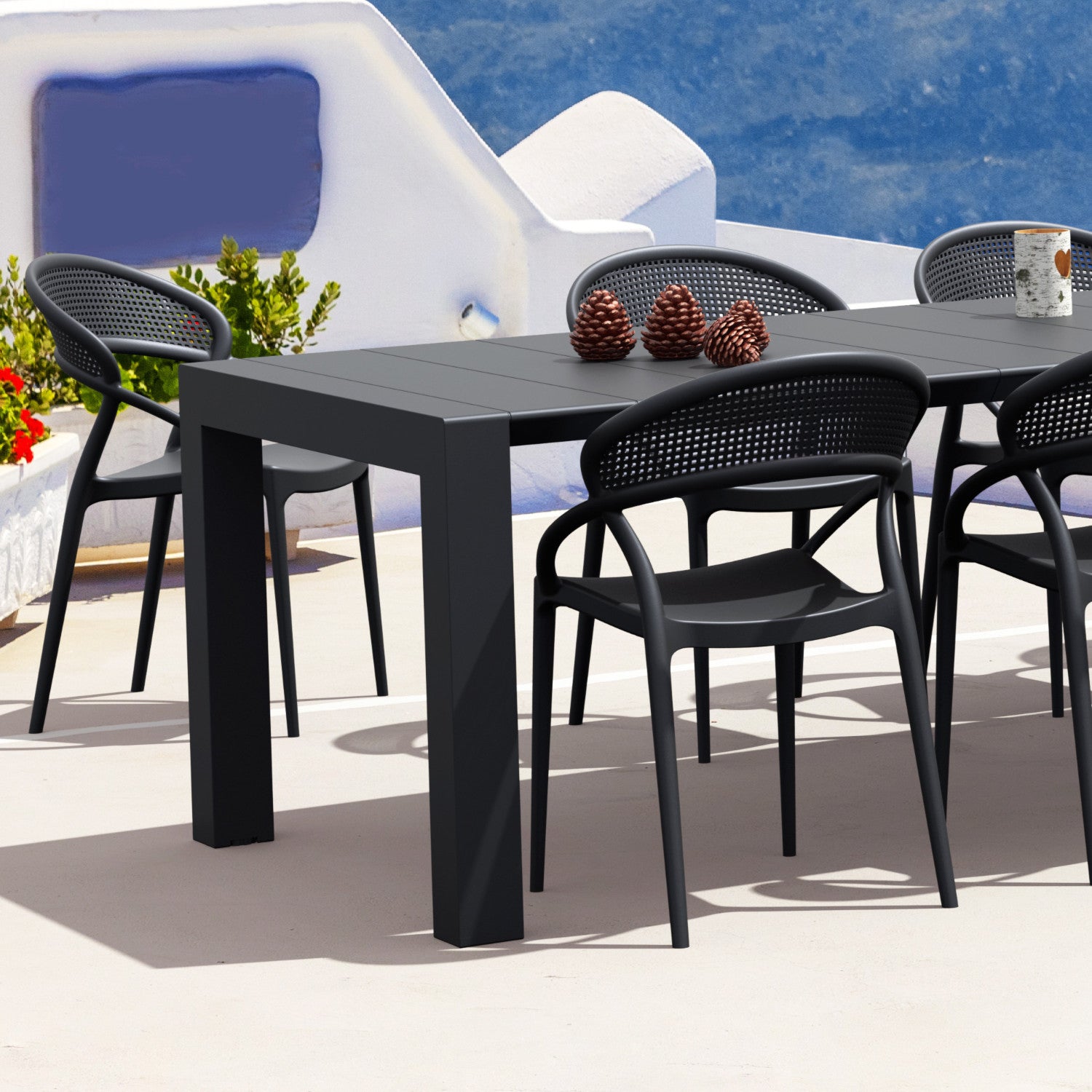 Compamia Sunset Extendable Dining Set 9 Piece In Black/Dark Gray/Taupe/White