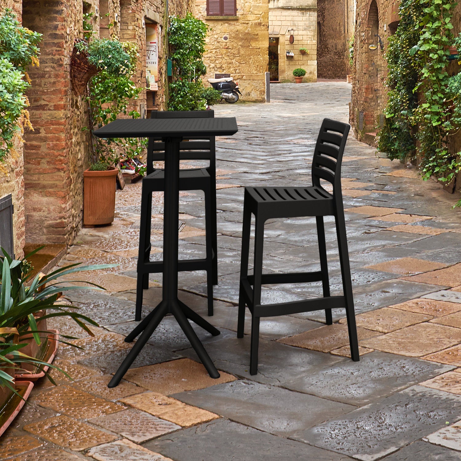 Compamia Sky Ares Square Bar Set with 2 Barstools Black/Dark Gray/Taupe/White
