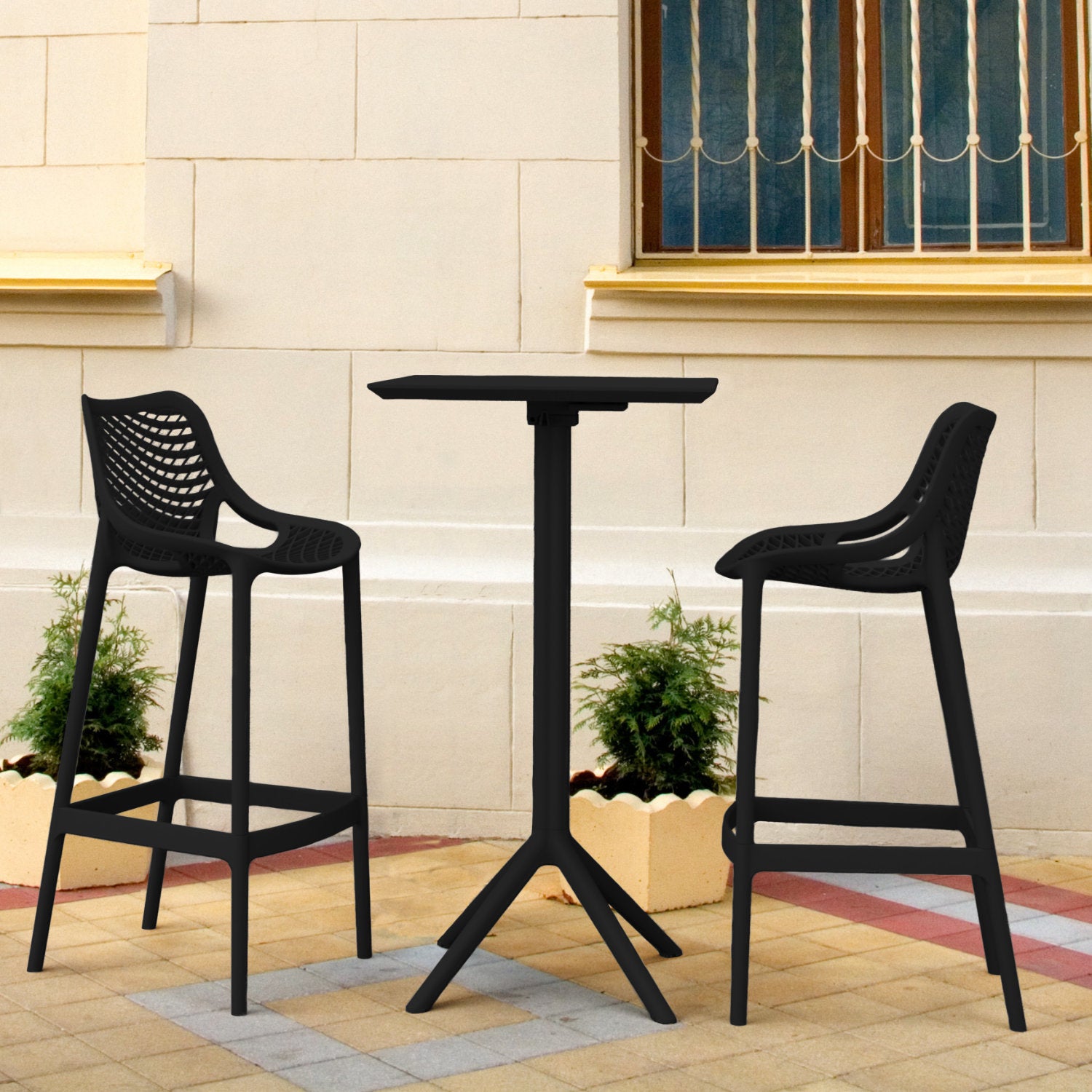 Compamia Sky Air Square Bar Set with 2 Barstools Black/Dark Gray/Taupe/White