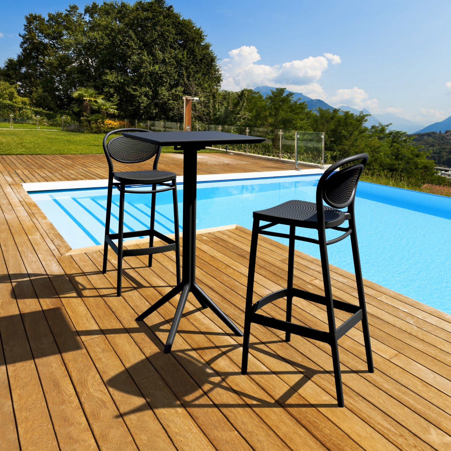 Compamia Sky Marcel Square Bar Set with 2 Barstools in Black/Dark Gray/Taupe/White/Olive Green