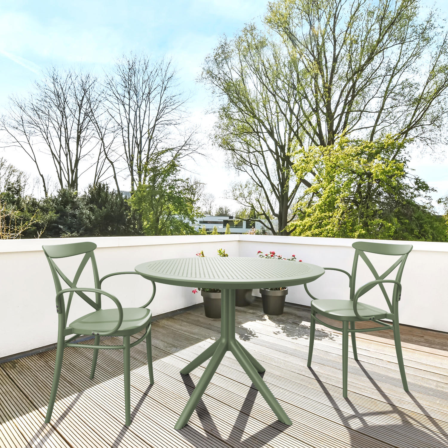Compamia Sky Round Folding Table 42 inch Black/Dark Gray/Taupe/Olive Green/White