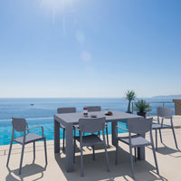 Compamia Loft Outdoor Dining Set with 6 Arm Chairs and 55 inch Extension Table Black/Dark Gray/Taupe/White