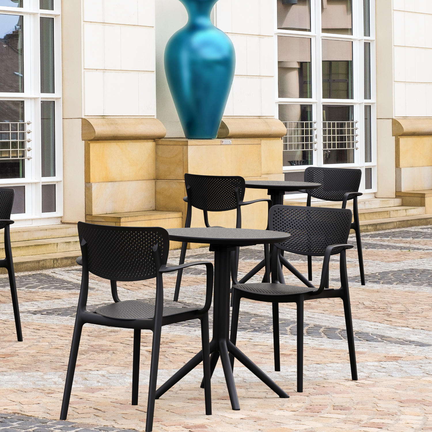 Compamia Loft Bistro Set 3 Piece with 24 inch Table Top in Black/Dark Gray/Taupe/Olive Green/White