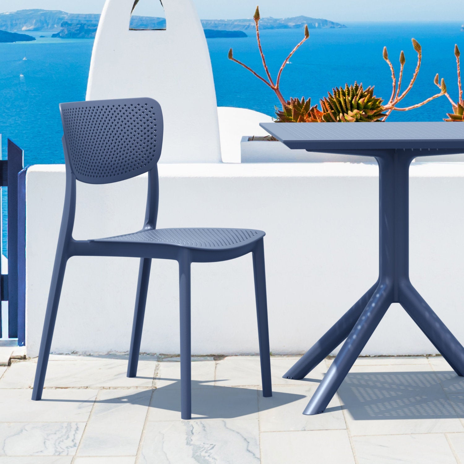 Compamia Lucy Outdoor Bistro Set 3 Piece with 24 inch Table Top Black/Dark Gray/Taupe/White