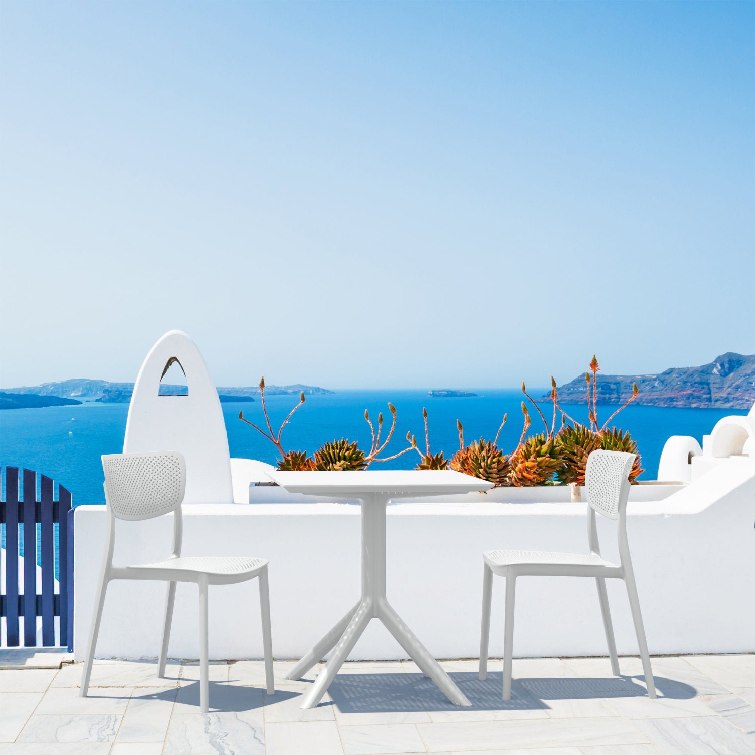 Compamia Lucy Outdoor Bistro Set 3 Piece with 24 inch Table Top Black/Dark Gray/Taupe/White