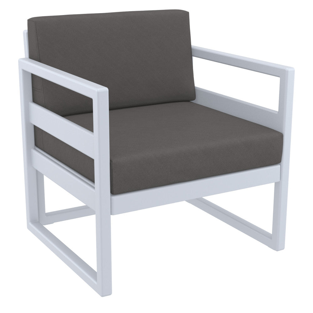 Compamia Mykonos Patio Club Chair Silver with Sunbrella Charcoal/Natural Cushion