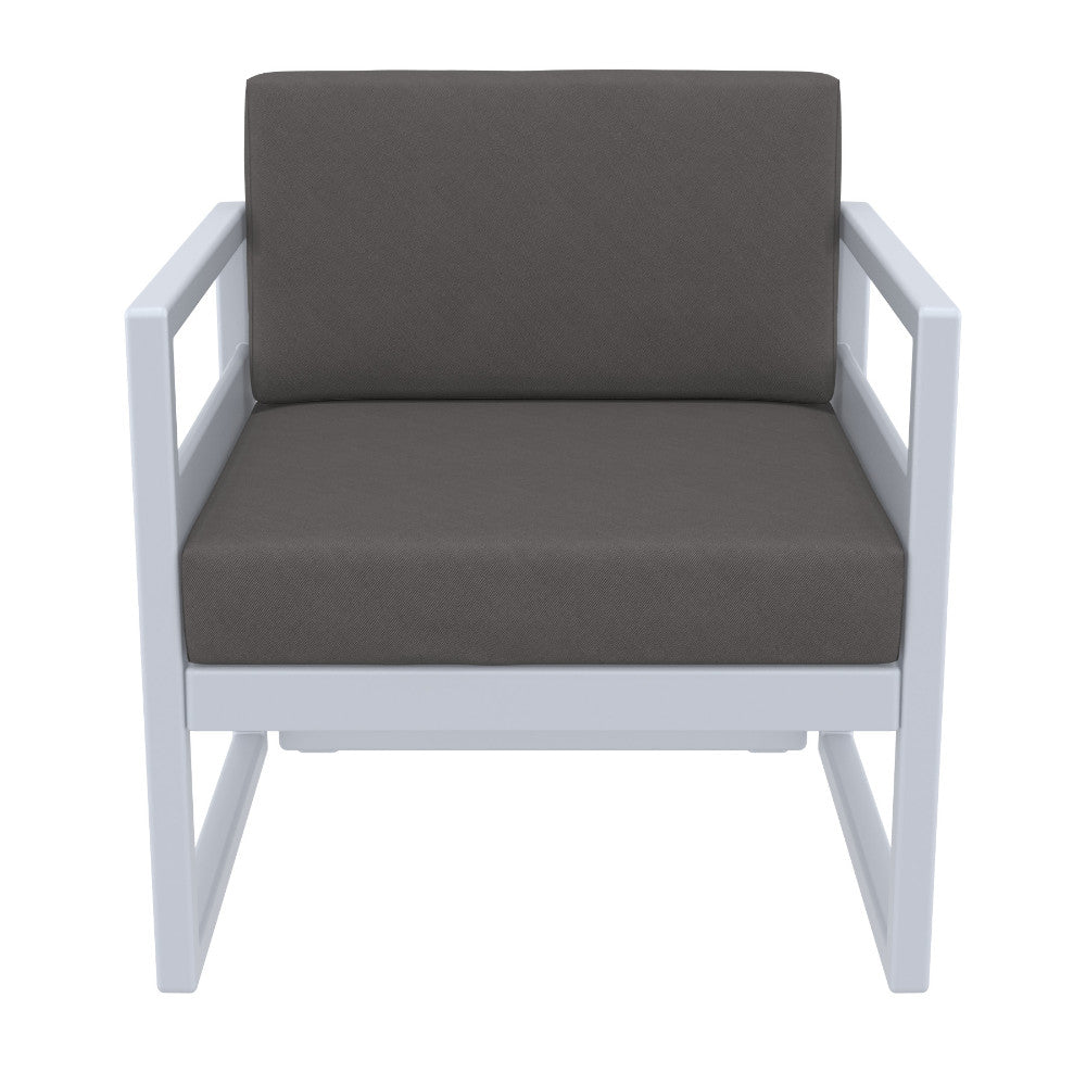 Compamia Mykonos Patio Club Chair Silver with Sunbrella Charcoal/Natural Cushion