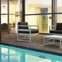 Compamia Mykonos Patio Club Chair Silver with Sunbrella Charcoal/Natural Cushion