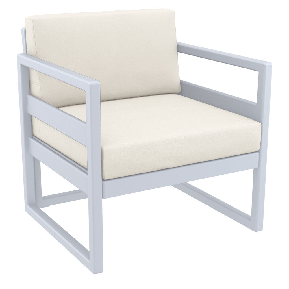 Compamia Mykonos Patio Club Chair Silver with Sunbrella Charcoal/Natural Cushion