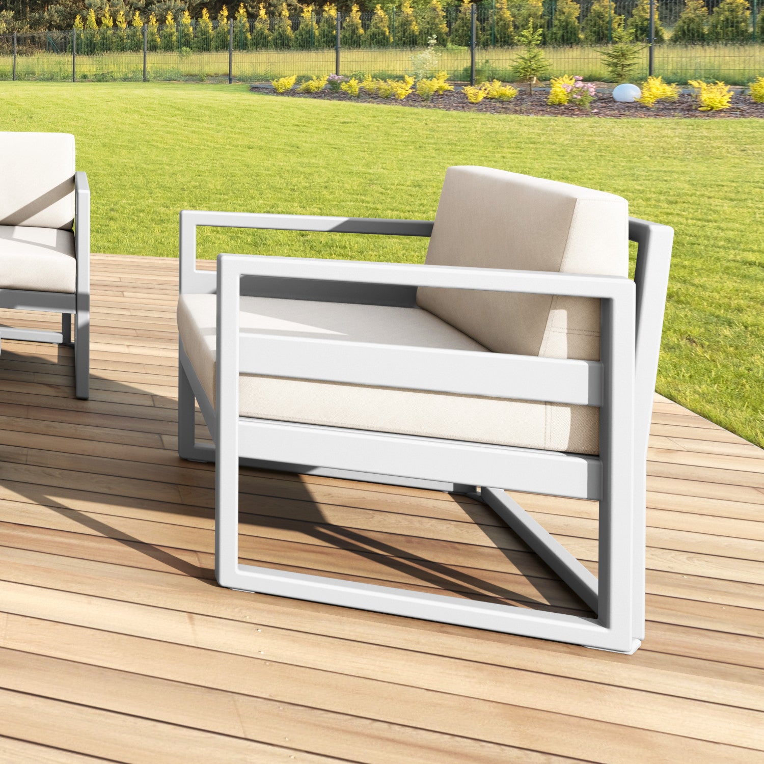 Compamia Mykonos Patio Club Chair Silver with Sunbrella Charcoal/Natural Cushion