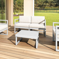 Compamia Mykonos Patio Loveseat Silver with Sunbrella Charcoal/Natural Cushion