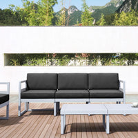 Compamia Mykonos Patio Sofa Silver with Sunbrella Charcoal/Natural Cushion