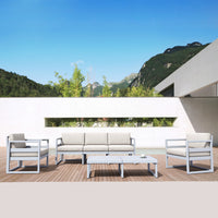Compamia Mykonos Patio Sofa Silver with Sunbrella Charcoal/Natural Cushion