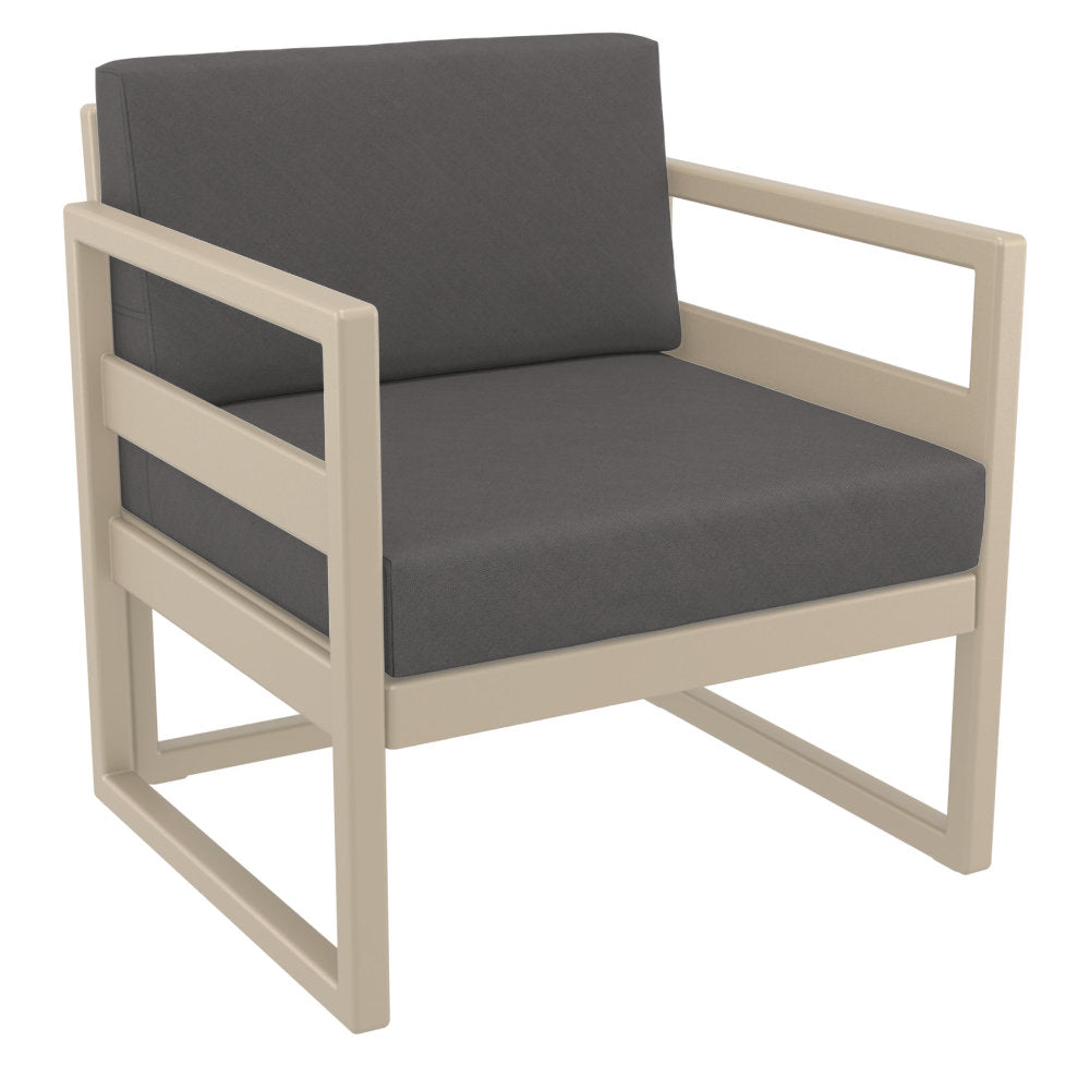 Compamia Mykonos Club Seating Set 3 Piece in Taupe/White/Silver with Sunbrella Charcoal/Natural/Taupe Cushion