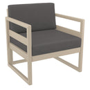 Compamia Mykonos Club Seating Set 3 Piece in Taupe/White/Silver with Sunbrella Charcoal/Natural/Taupe Cushion