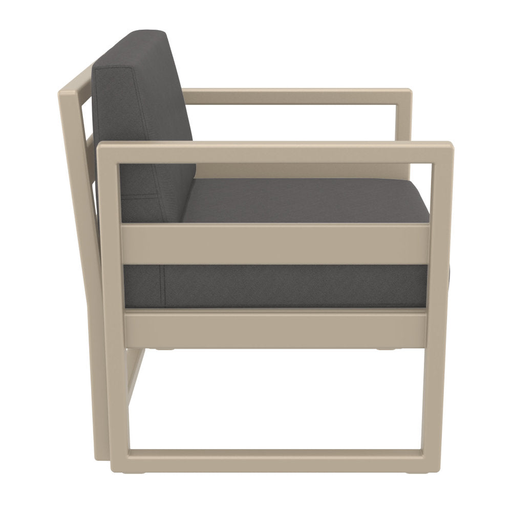 Compamia Mykonos Club Seating Set 3 Piece in Taupe/White/Silver with Sunbrella Charcoal/Natural/Taupe Cushion