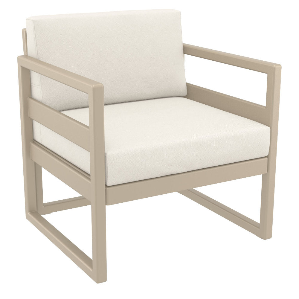 Compamia Mykonos Club Seating Set 3 Piece in Taupe/White/Silver with Sunbrella Charcoal/Natural/Taupe Cushion