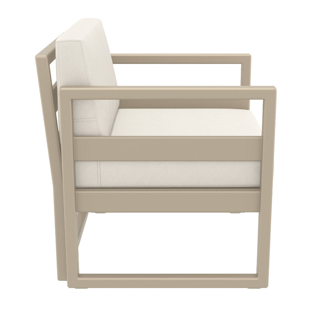 Compamia Mykonos Club Seating Set 3 Piece in Taupe/White/Silver with Sunbrella Charcoal/Natural/Taupe Cushion